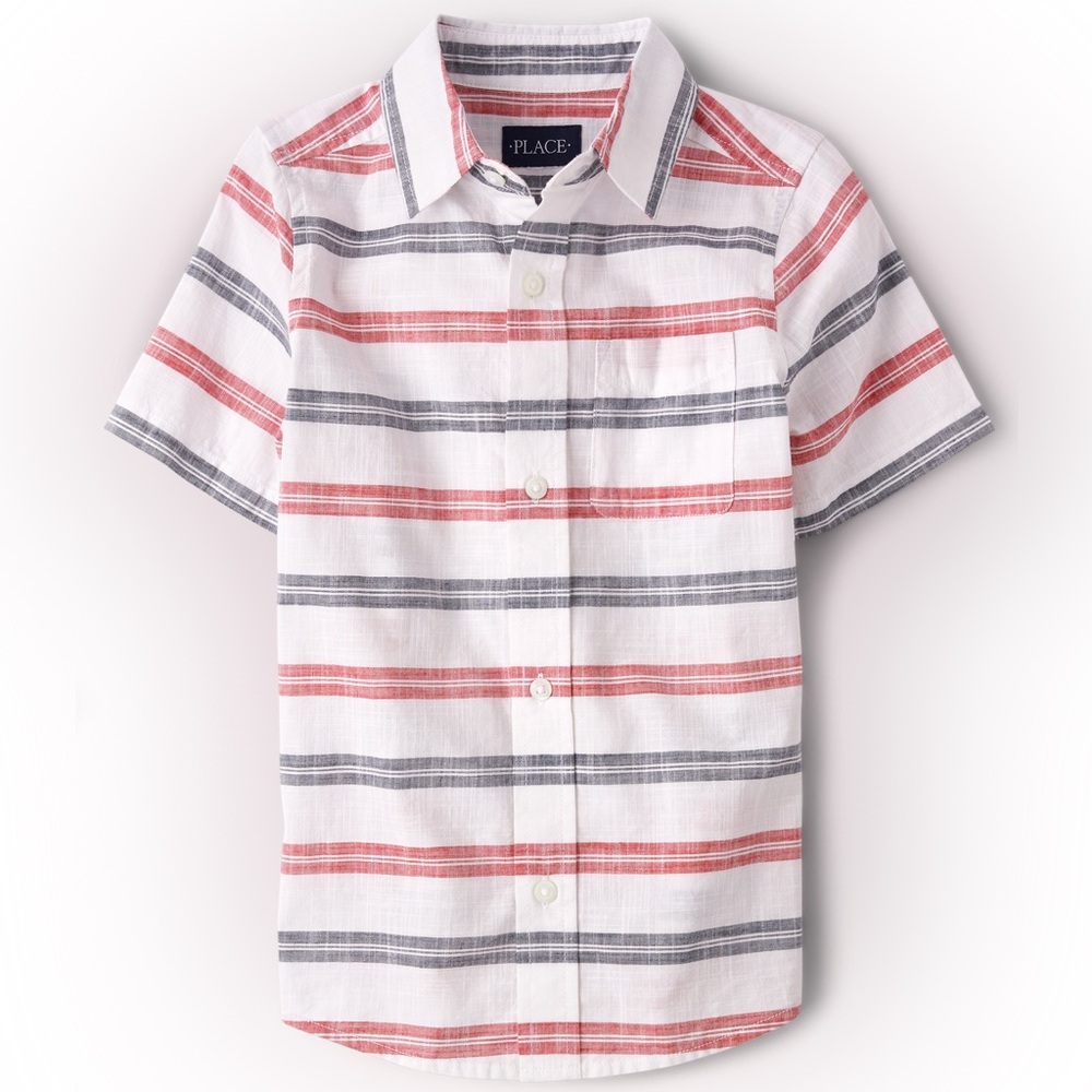 The‎ Children's Place Red and Gray Striped Button Down Shirt NWT. Size 16.